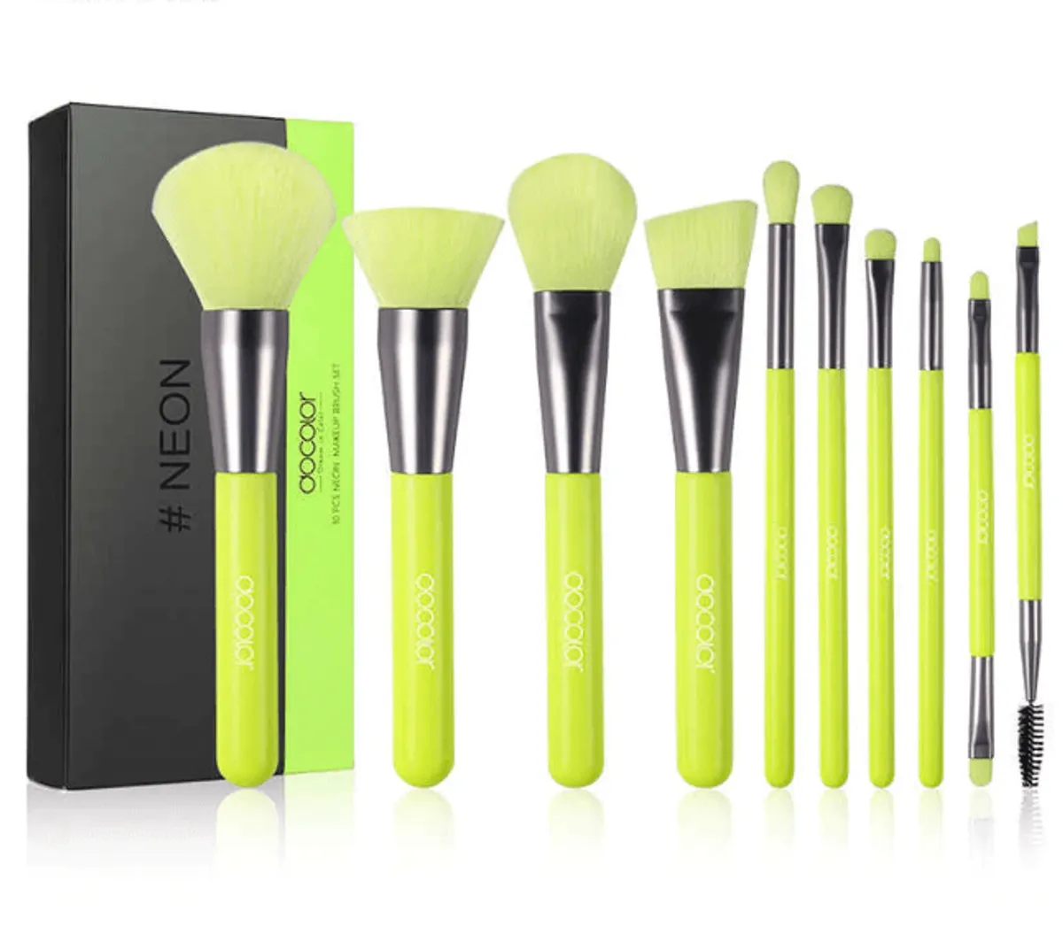 Docolor Makeup Brushes 10 Piece Neon Green Makeup Brush Set