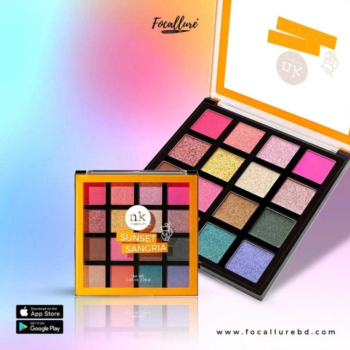 Nicka K 16 Color Eye Shadow + Blush Palette Sunset Sangria - 24g