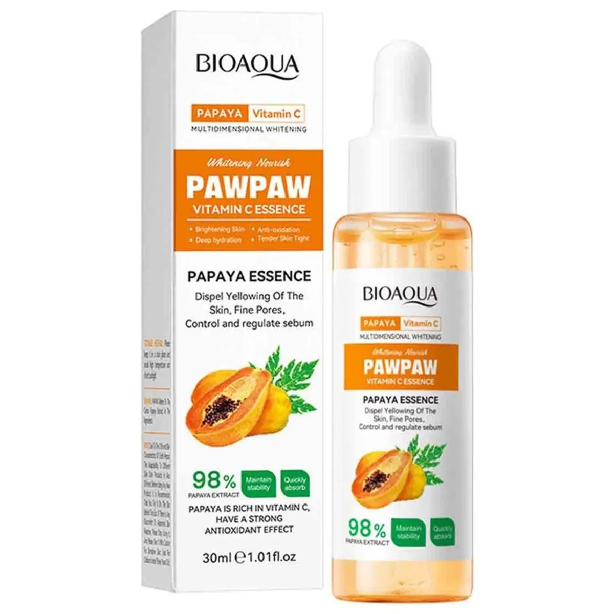 BIOAQUA PAW PAW VITAMIN C ESSENCE PAPAYA EXTRACT BRIGHTENING ANTI OXIDATION DEEP HYDRATION MOISTURIZING SERUM-30ML