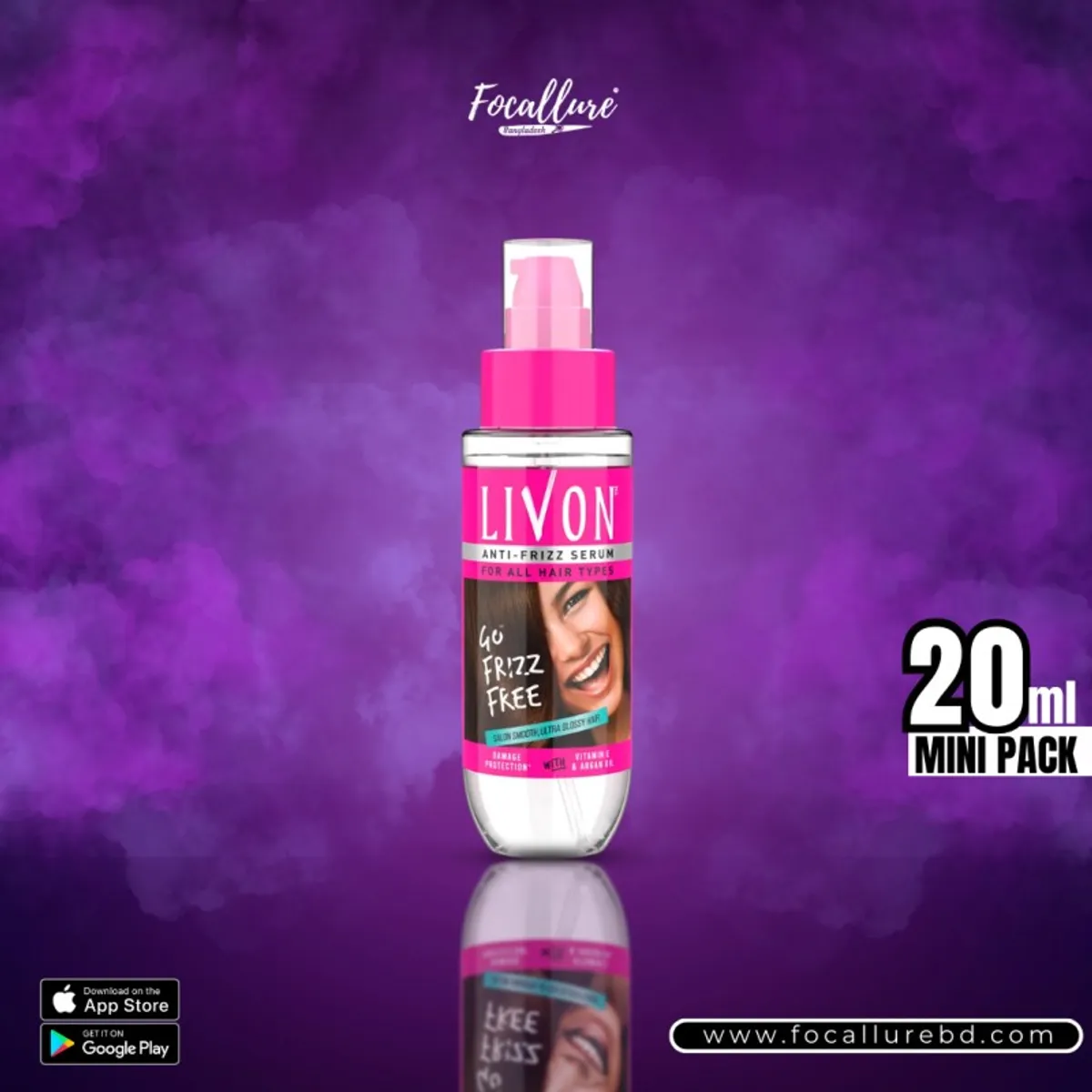 Click to Zoom Livon Serum Anti-frizz Serum - For All Hair Types, Damage Protection, With Vitamin E & Argan Oil, 20 ml