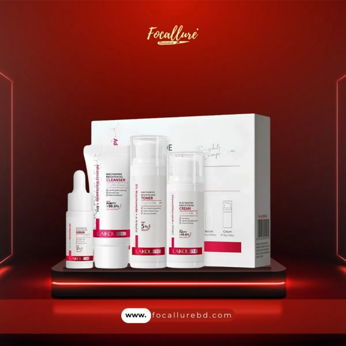 Laikou Pro Niacinamide Skincare Set Whitening - 4pcs