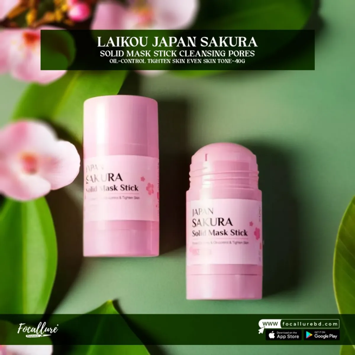 LAIKOU Japan Sakura Solid Mask Stick Cleansing Pores Oil-control Tighten Skin Even Skin Tone-40g