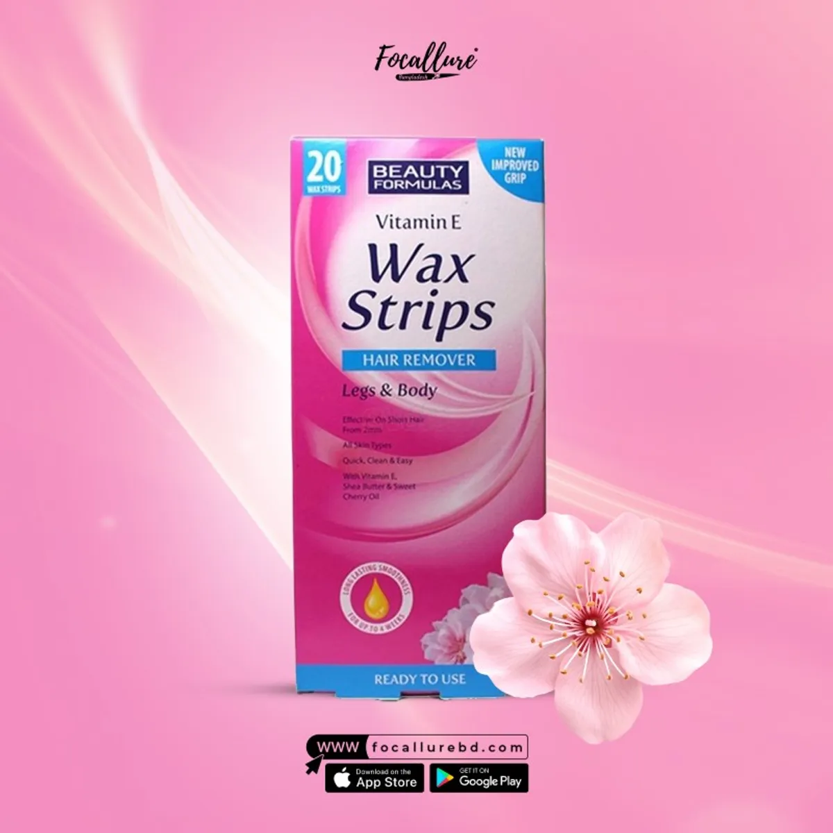Beauty Formulas Leg &amp; Body Line Wax Strips with Vitamin E - 20Pcs Strips