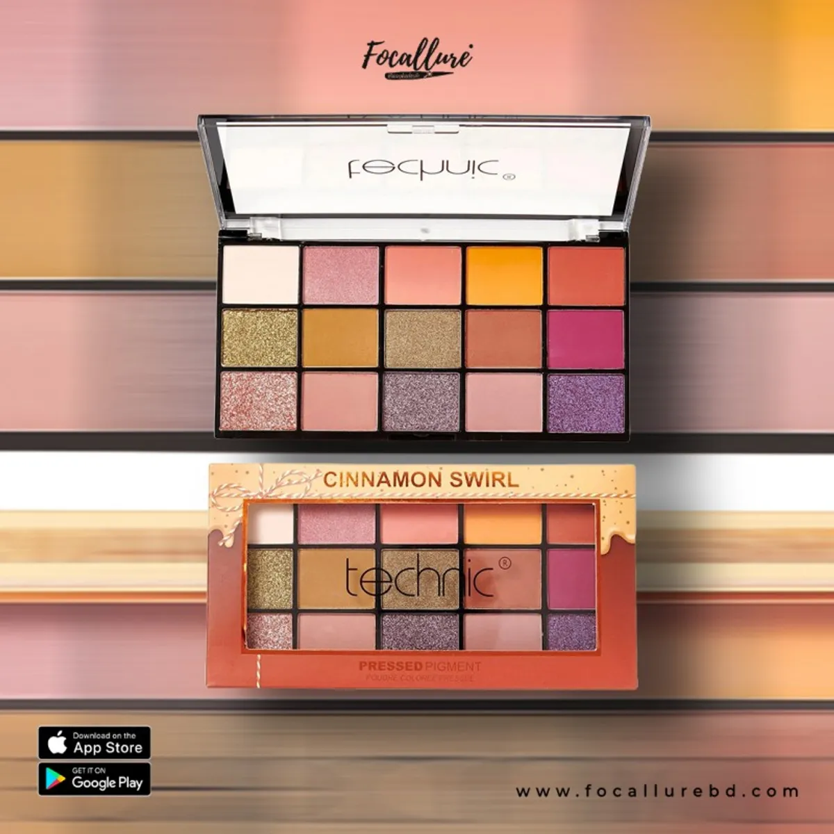 Technic Pressed Pigment Eyeshadow Palette - Cinnamon Swirl