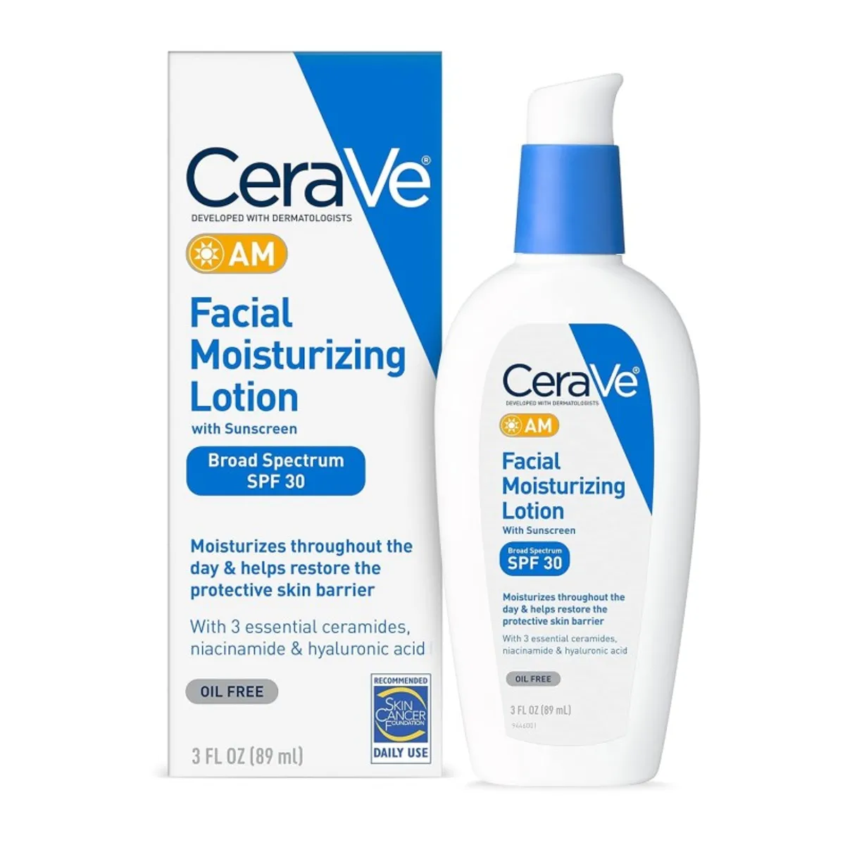CeraVe AM Facial Moisturizing Lotion SPF 30 | Oil-Free Face Moisturizer with Sunscreen 89 ML