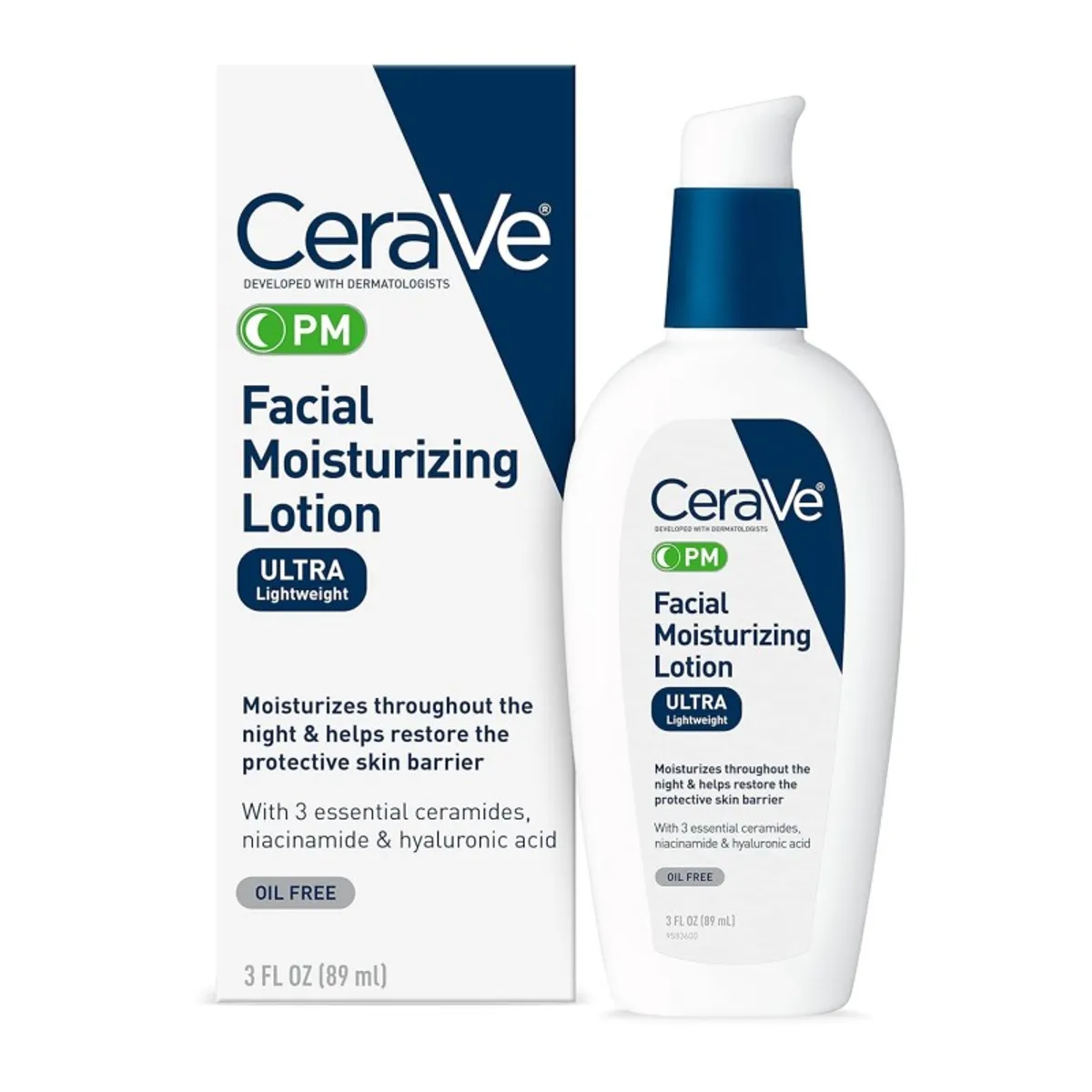CeraVe PM Facial Moisturizing Lotion | Night Cream with Hyaluronic Acid and Niacinamide89 Ml