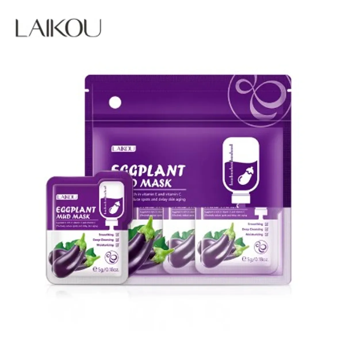 Laikou Eggplant Facial Cleansing Mud Mask Remove Blackheads Moisturizing -5g