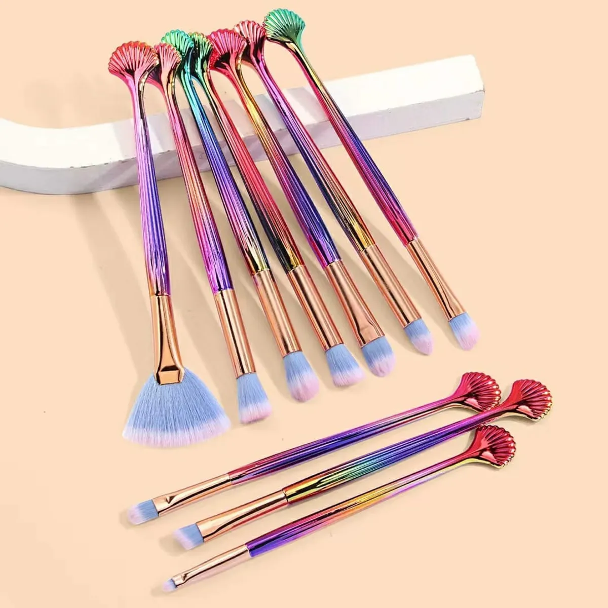 Maange 10pcs Fish Rainbow Eyemakeup Brush Set