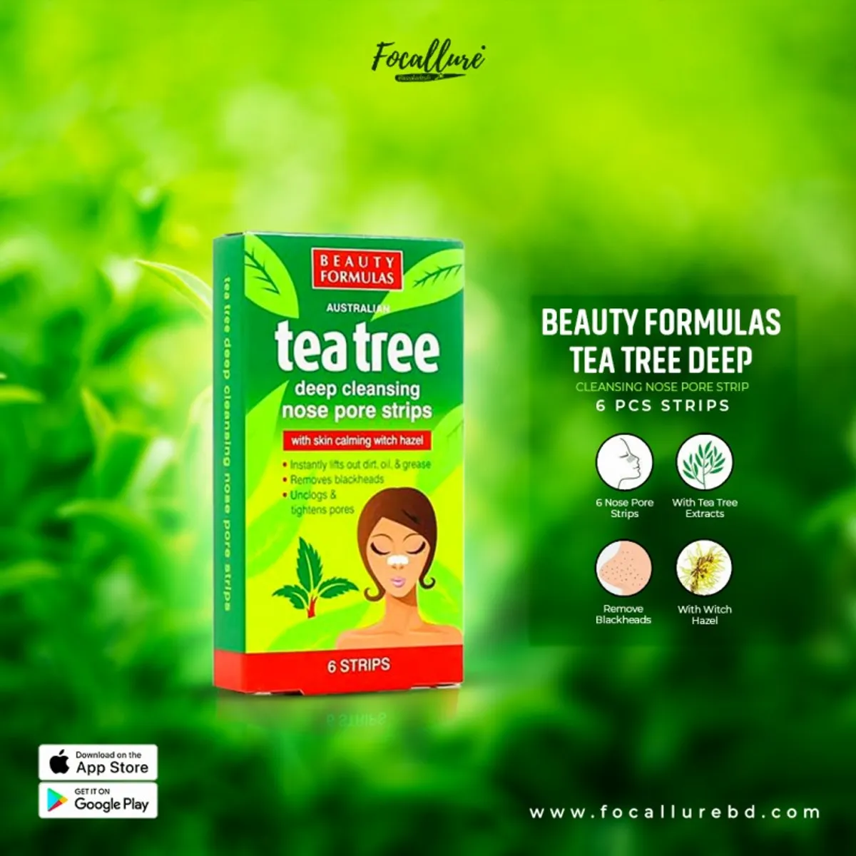 Beauty Formulas Tea Tree Deep Cleansing Nose Pore Strip - 6 pcs Strips
