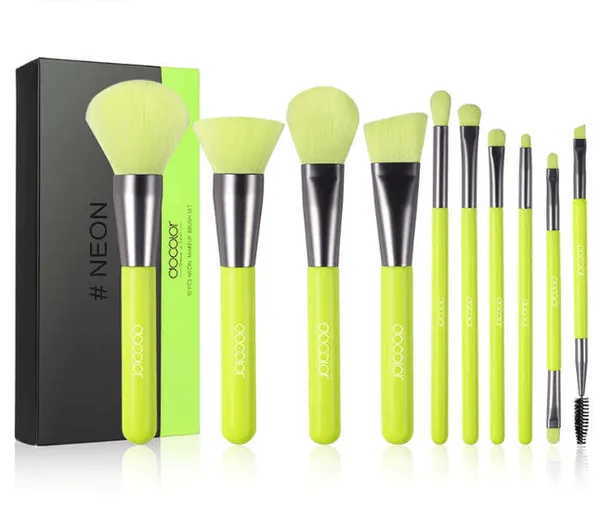 Docolor Makeup Brushes 10 Piece Neon Green Makeup Brush Set