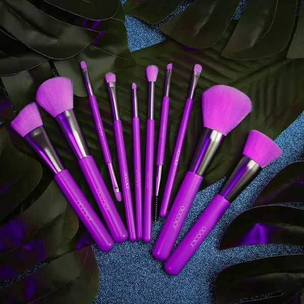 Docolor Makeup Brushes 10 Piece Neon Purple Makeup Brush Set