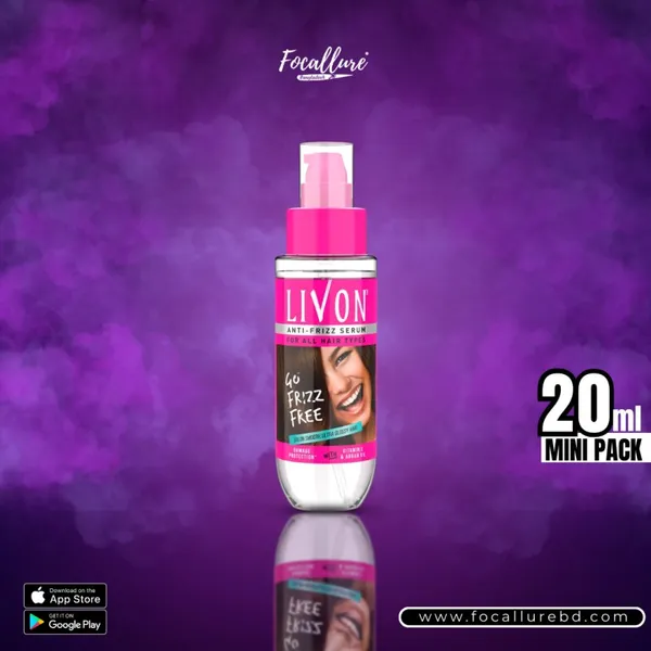 Livon Serum Anti-frizz Serum - For All Hair Types, Damage Protection, With Vitamin E & Argan Oil, 20 ml