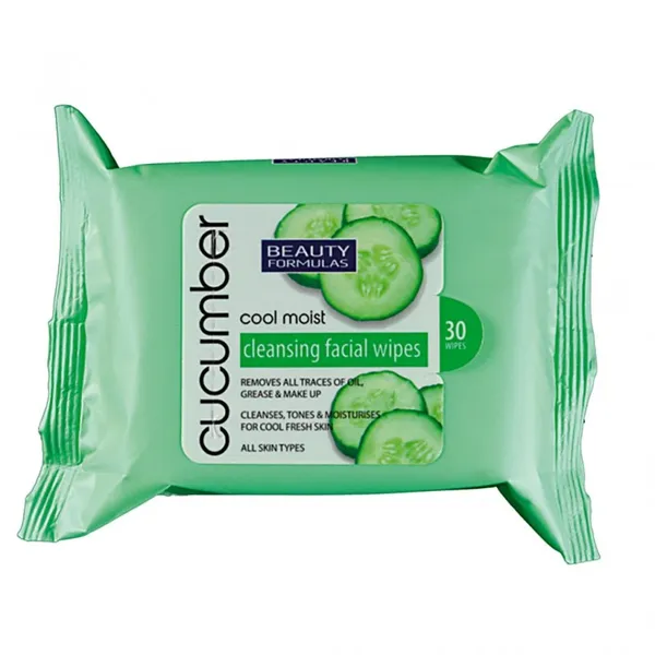 Beauty Formulas Cucumber Cool Moist Cleansing Facial Wipes -30 Wipes