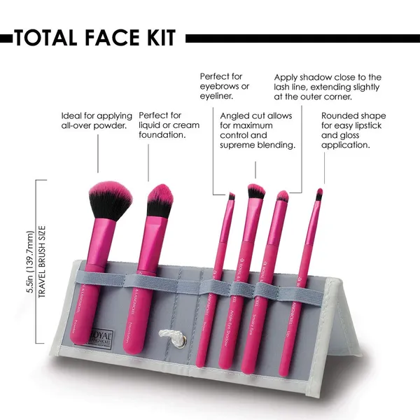 Moda 7PC Total Face Travel Sized Makeup Brush Set, Pink