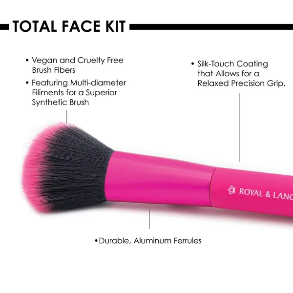 Moda 7PC Total Face Travel Sized Makeup Brush Set, Pink