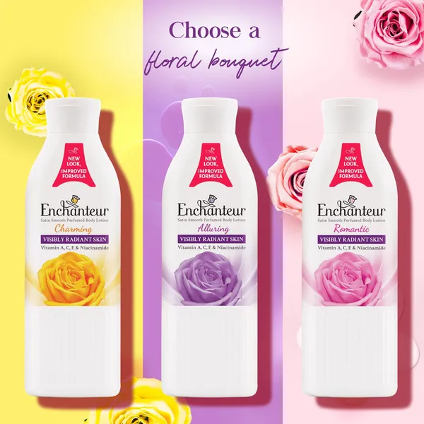 Enchanteur Alluring Satin White Perfumed Lotion with Vitamin A,C,E & Niacinamide - 250ml
