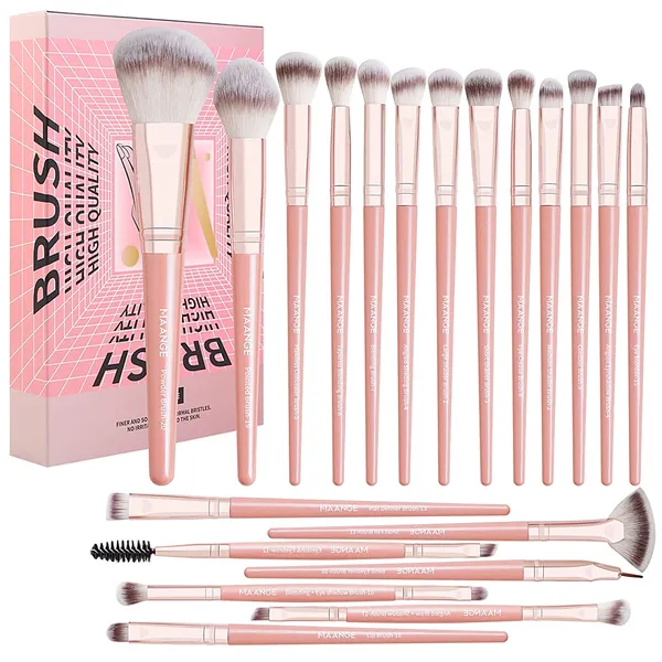 Maange 20 Pcs Pink Brush Set With Box