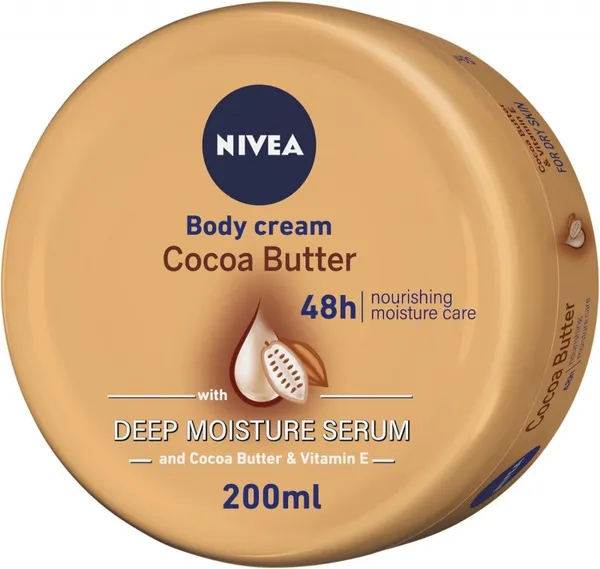 NIVEA Body Cream Dry Skin, Cocoa Butter Vitamin E, Jar 200ml