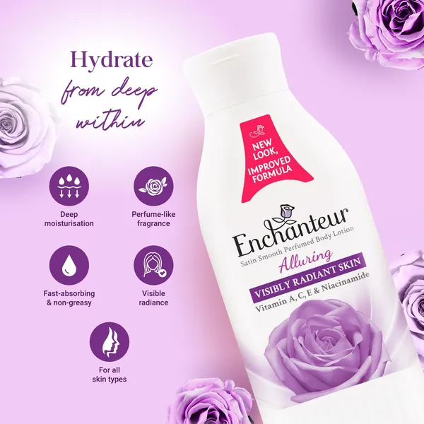 Enchanteur Alluring Satin White Perfumed Lotion with Vitamin A,C,E & Niacinamide - 250ml