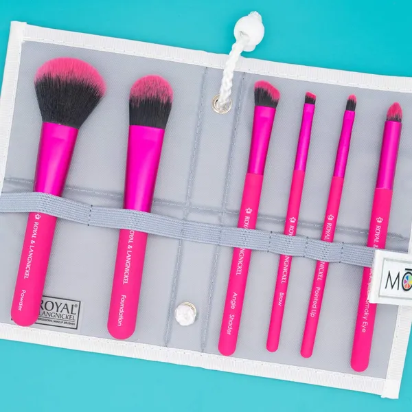 Moda 7PC Total Face Travel Sized Makeup Brush Set, Pink