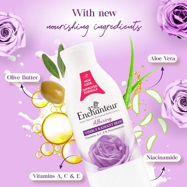 Enchanteur Alluring Satin White Perfumed Lotion with Vitamin A,C,E & Niacinamide - 250ml