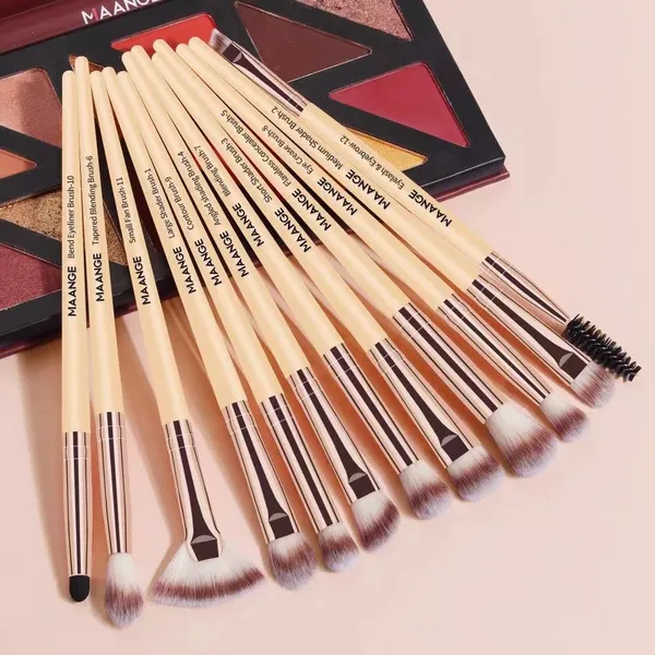 Maange eye 12 pcs eye brushes Cream Color