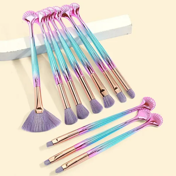 Maange 10pcs Pink Rainbow Eyemakeup Brush Set