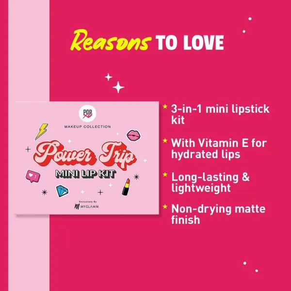 MYGLAMM POPxo Makeup Mini Lip Kit - Power Trip (Set of 3)