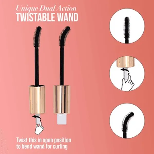 MYGLAMM Twist It Mascara - Black Shade | Water-Resistant, Volumising, Curling, Smudge-Proof Eye Mascara
