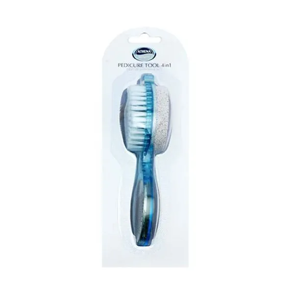 Athena Clear Plastic Pedicure 4 in 1 Tool Pumice, Brush, File & Rasp