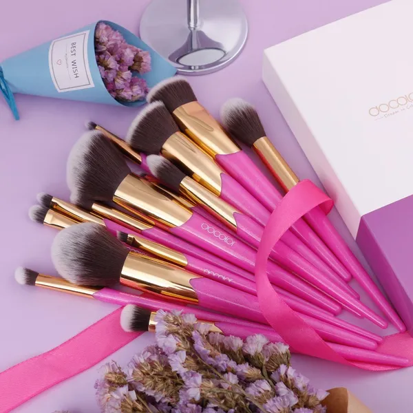 Docolor V-style Makeup Brush Set,14 Pieces Professional Makeup Brushes  PINK