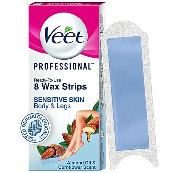 VEET Professional Waxing Strips Kit - For Sensitive Skin, 8 pcs