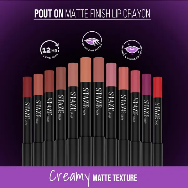 STAZE 9 to 9 POUT ON MATTE+SMUDGEPROOF LIP LINER