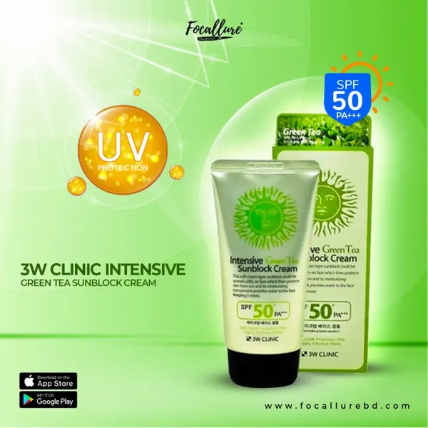3W CLINIC INTENSIVE GREEN TEA SUNBLOCK CREAM SPF 50+PA+++ (70ml)