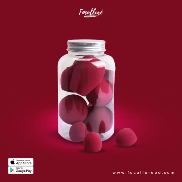 Maange beauty blender 8pcs box bottle/ puff/ sponge maroon