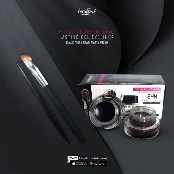 Music Flower Long Lasting Gel Eyeliner, Black and Brown Matte Finish