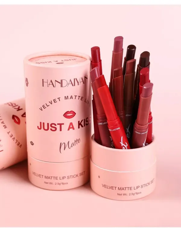 HANDAIYAN Velvet Matte Lips Just A Kiss 8 Colors Velvet Matte Crayon Lipsticks Set