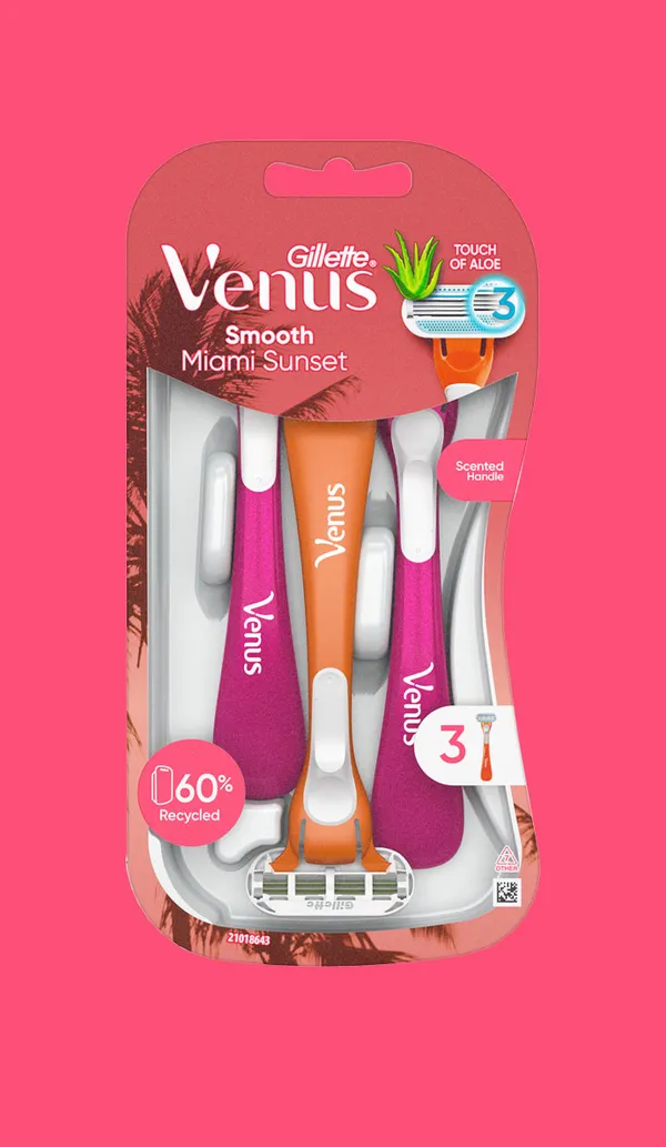 Gillette Venus Smooth Miami Sunset Disposable Razors 3s