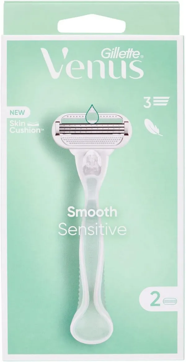 Gillette Venus Smooth Sensitive Women's Shaver with 2 Razor Blades, 3 Blades