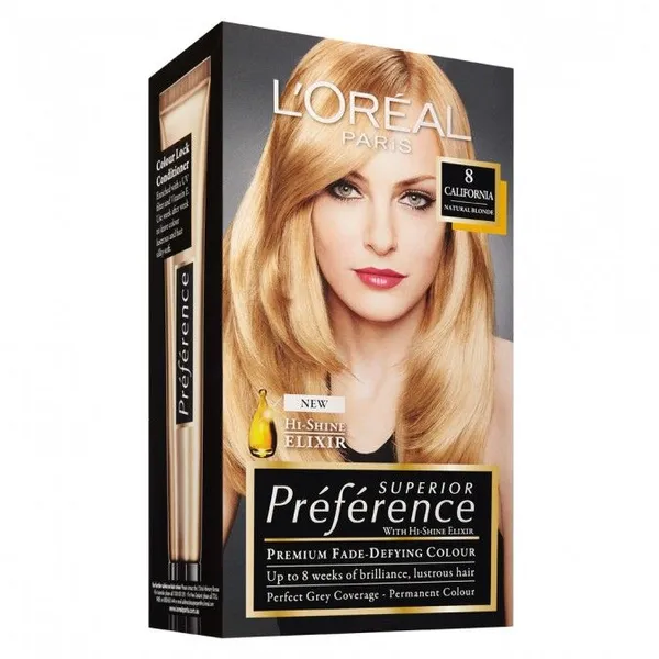 Loreal Preference 8 California LIGHT BLONDE Permanent Hair Colour Dye - 60ml